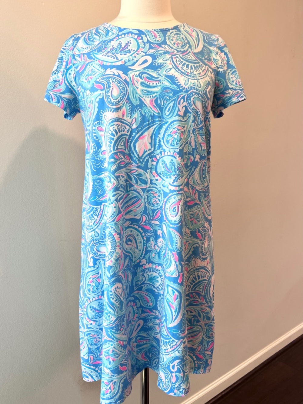 Lilly Pulitzer KIMI T-SHIRT SWING DRESS Zanzibar Blue Fish Kiss Size L EUC